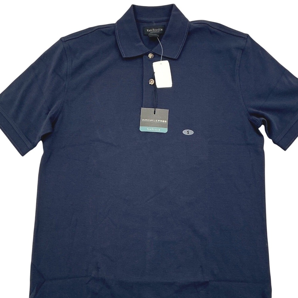 Van Heusen Polo Shirt Mens Small Midnight‎ Blue Wrinkle Free Cotton Classic Prep